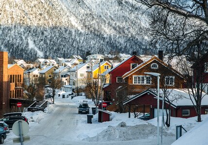 Tromso fjord snowy street