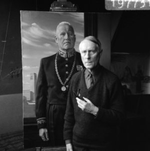 Schilder Carel Willink voor het schilderij dat hij maakte van burgemeester Joost, Bestanddeelnr 919-7731