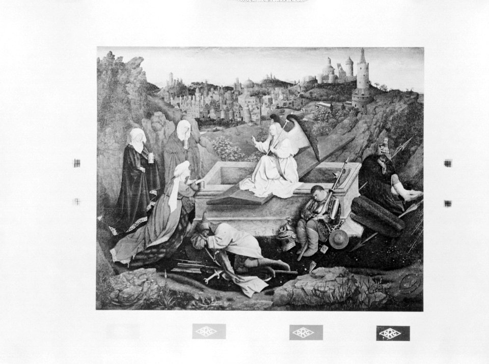 Schilderij voorstellend de vrouwen en engel bij het geopende graf van Jezus Chri, Bestanddeelnr 255-5185