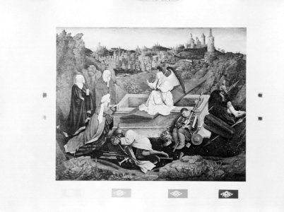 Schilderij voorstellend de vrouwen en engel bij het geopende graf van Jezus Chri, Bestanddeelnr 255-5185