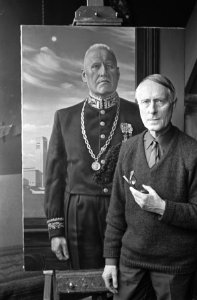 Schilder Carel Willink voor het schilderij dat hij maakte van burgemeester Joost, Bestanddeelnr 919-7735
