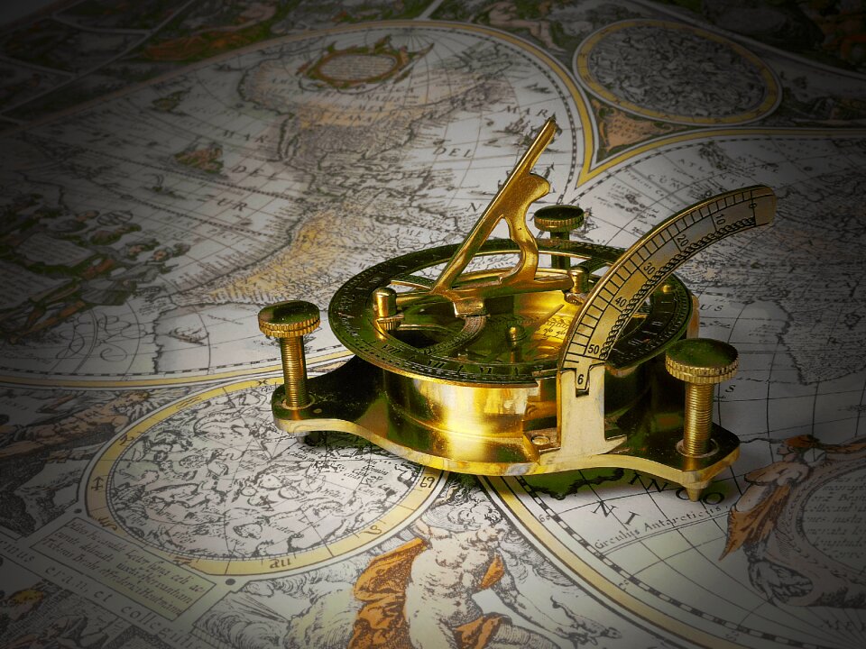 Technology brass map of the world