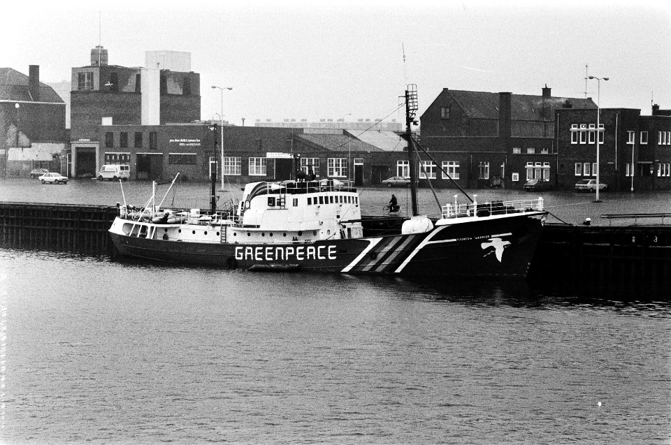 Schip Rainbow Warrior van Greenpeace in Scheveningen, Bestanddeelnr 930-2632