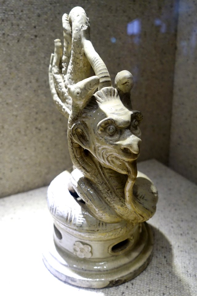Snake figurine with human head, Bat Trang kiln, Hanoi, Nguyen dynasty, white glazed ceramic - National Museum of Vietnamese History - Hanoi, Vietnam - DSC05450