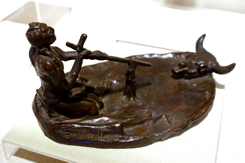 Smoking to the Spirit of the Buffalo, by Charles M. Russell, undated, bronze - Harry Ransom Center - University of Texas at Austin - DSC08504