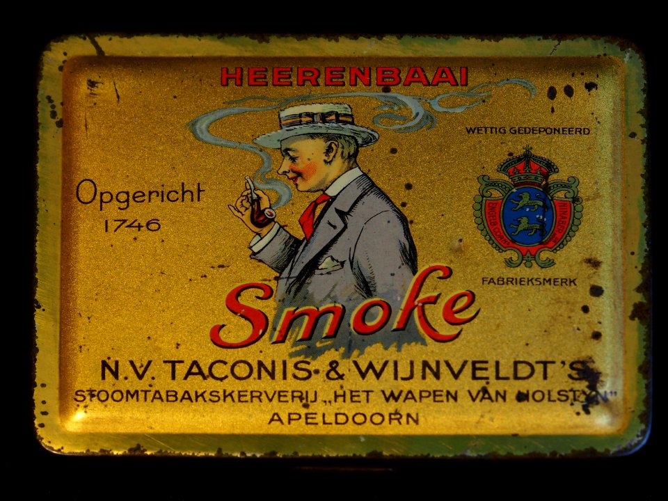 Smoke heerenbaai blik, NV Taconis & Wijnveldt stoomtabakskerverij Het Wapen van Holstyn, Apeldoorn, foto4