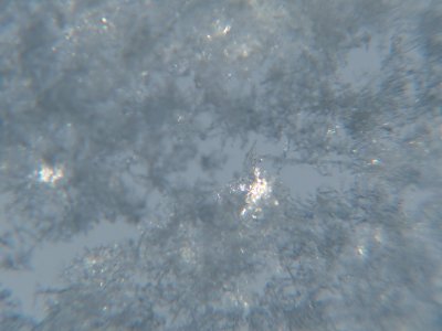 Snow crystals on window glittering in strong direct sunlight 34