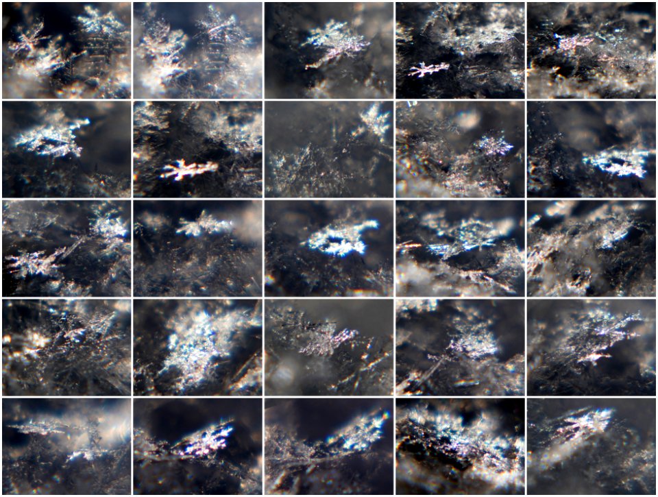 Snow crystals glittering in strong direct sunlight - collection - high contrast - at 80 pc