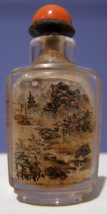 Snuff bottle with inside painted landscape, early 19th century, rock crystal, Honolulu Museum of Art