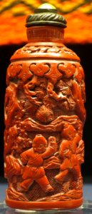 Snuff bottle, 19th century, carved lacquer, Dayton Art Institute