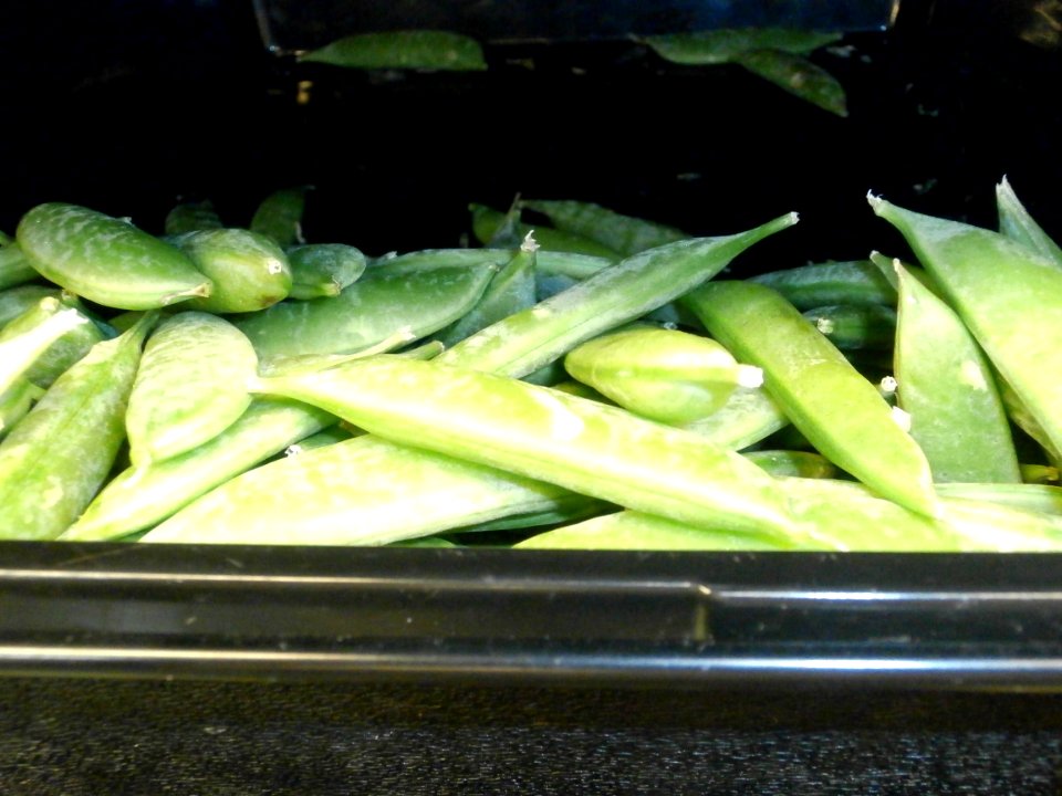 Snow peas on a shelf