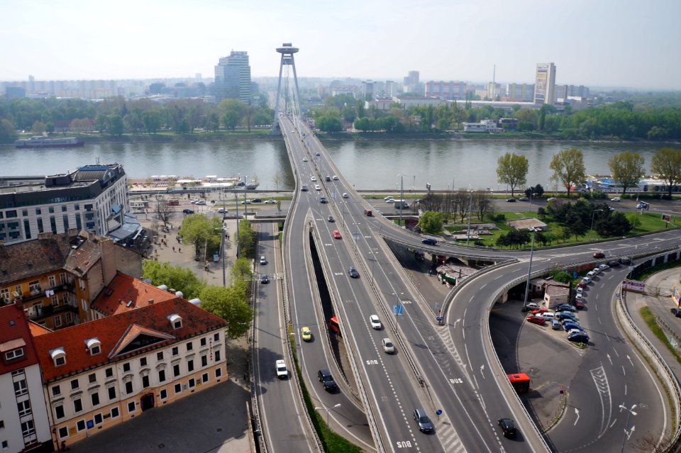 SNP Bridge from St Martin's Cathedral tower, Bratislava, Slovakia