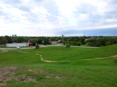 Skyline of Winnipeg from hills in Civic Park