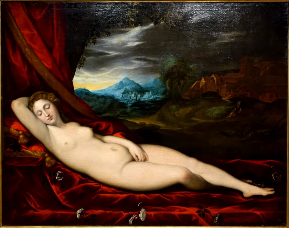 Sleeping Venus, Titian imitator, c. 1600, oil on canvas - Hessisches Landesmuseum Darmstadt - Darmstadt, Germany - DSC01167