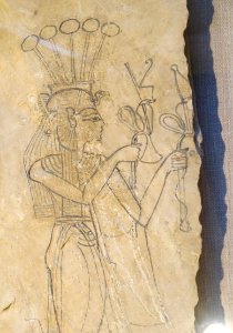 Sketch for a scene in Tomb of Isis, wife of Ramesses III, Valley of the Queens, Luxor, Thebes, New Kingdom, Dynasty 20, c. 1182-1151 BC, limestone - Oriental Institute Museum, University of Chicago - DSC07869