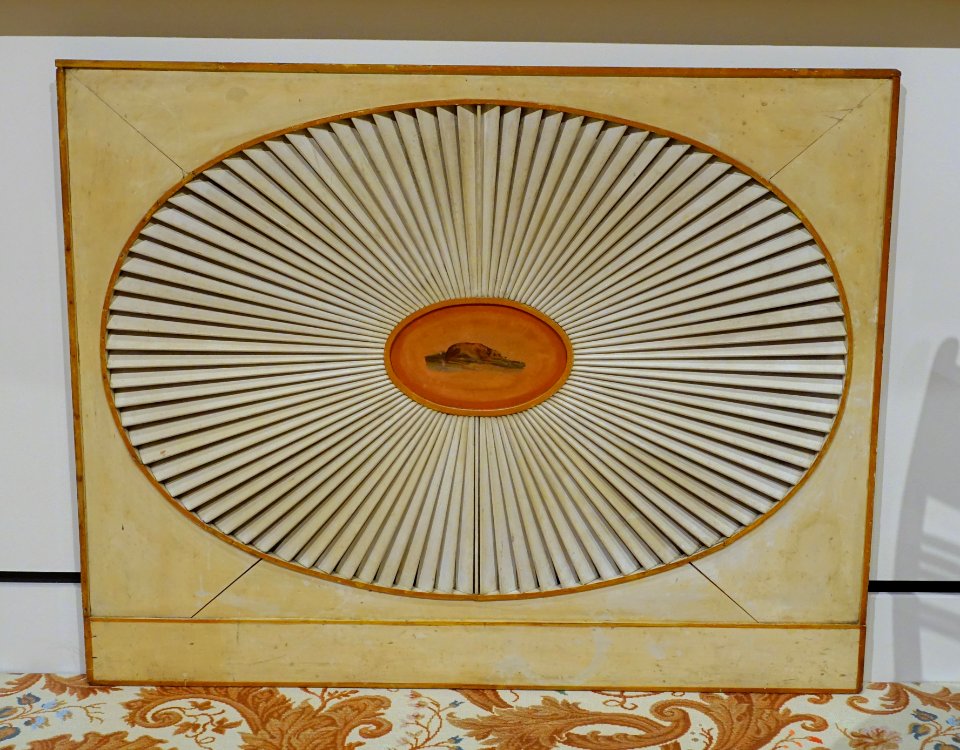 Sleeping dog fireboard, unknown maker, Salem MA, 1790-1810, painted pine - Peabody Essex Museum - DSC06832