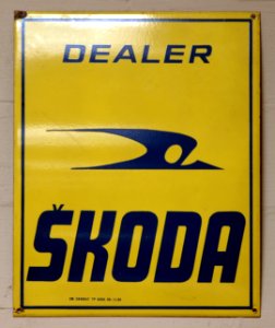 SKODA dealer, Enamel advert sign at the den hartog ford museum pic-033
