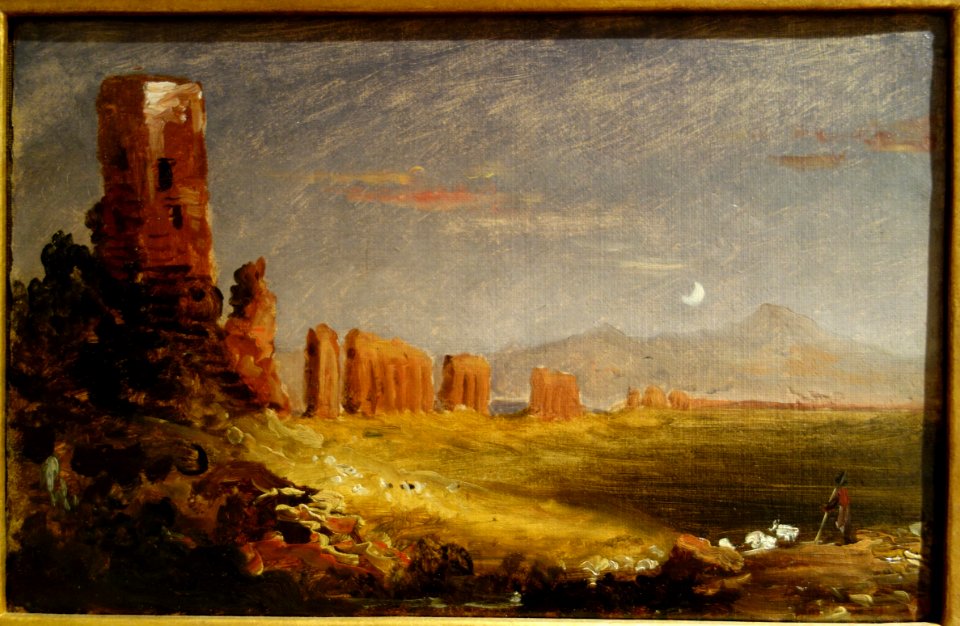 Sketch for 'Aqueduct near Rome' by Thomas Cole, c. 1832, oil on paper on canvas - New Britain Museum of American Art - DSC09293