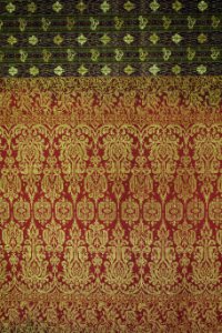 Skirt cloth (sarong), Terengganu, Malaysia, view 2, late 19th century, silk, gold thread - Textile Museum of Canada - DSC01006