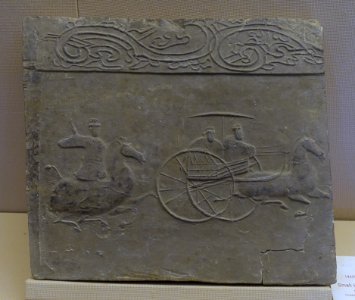 Small horse cart and the corteges, China, unearthed at Xinfan, Xindu District, Chengdu City, Eastern Han dynasty, 25-220 AD, tomb tile - Sichuan Provincial Museum - Chengdu, China - DSC04828