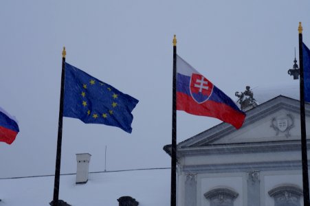 Slovak flag and European Union flag together photo