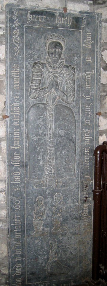 Slate memorial stone of Honor Webber at St Kew church