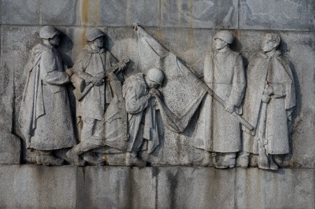 Slavín memorial entrance with close-up of crest, Bratislava, Slovakia