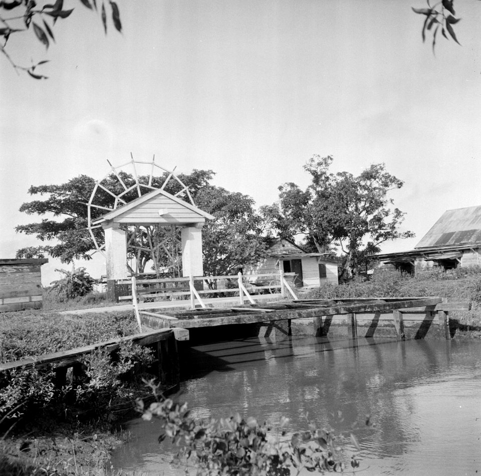 Sluis op de plantage Mariënburg in het Commewijnegebied in Suriname, Bestanddeelnr 252-6513