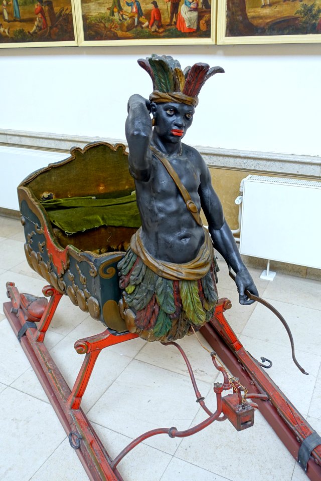 Sled with dragon and African, late 18th century, wood, metal, view 2 - Cinquantenaire Museum - Brussels, Belgium - DSC08874