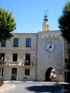 Sommières (Gard, Fr) town hall, city gate and beffroy