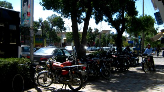 South Firdawsi st 20 - near east portal of Grand Mosque - motorcycles parked in sidewalk - Nishapur 1
