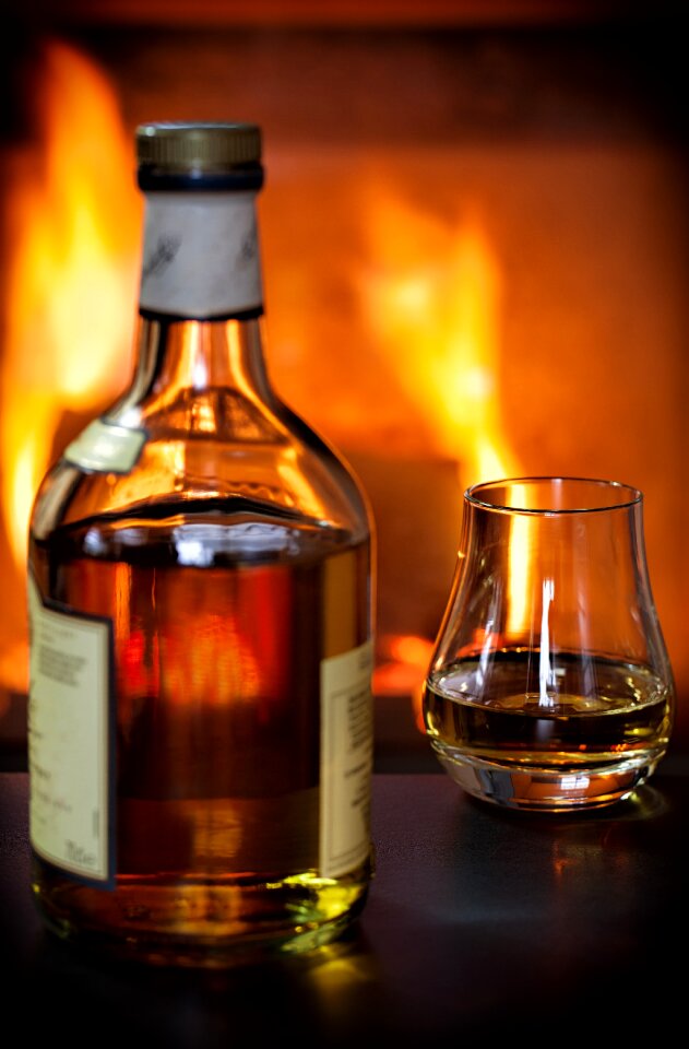 Glass bottle whiskey glass
