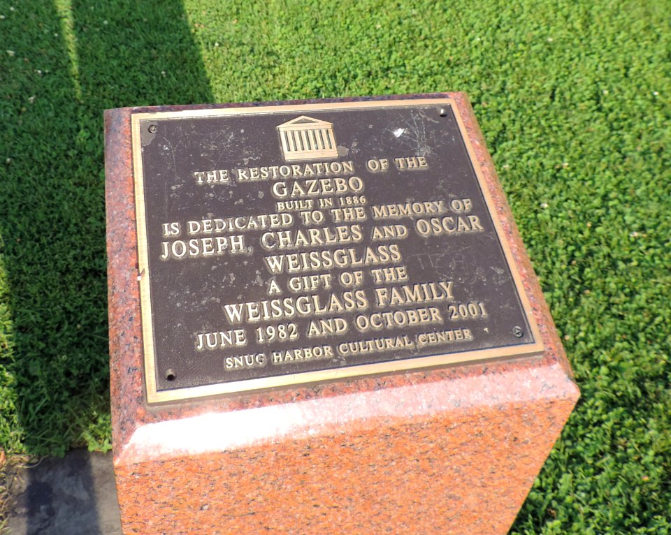Snug Harbor gazebo plaque jeh
