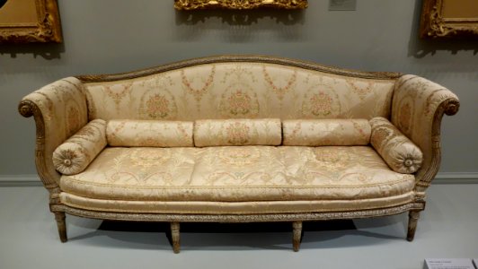 Sofa for Marie-Antoinette's private sitting room at Versailles, Paris, 1779, designer Jacques Gondoin, maker Francois II Foliot, carver Pierre-Edme Babel, beech - California Palace of the Legion of Honor - DSC07733