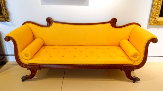 Sofa, Massachusetts, 1819, mahogany, brass, reproduction upholstery - Peabody Essex Museum - DSC06670