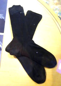 Socks worn by Napoleon on St. Helena, 1821, black silk - Bata Shoe Museum - DSC00318