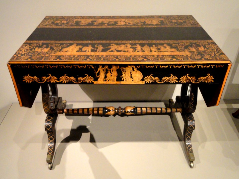 Sofa Table, c. 1810, England, Mahogany, holly and ebonized holly, with penwork - Art Institute of Chicago - DSC09902