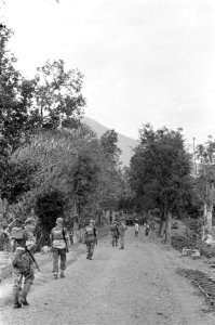 Soerabaja-sector. De sectie verdeelt zich langs een kampongrand, alvorens de kam, Bestanddeelnr 4619