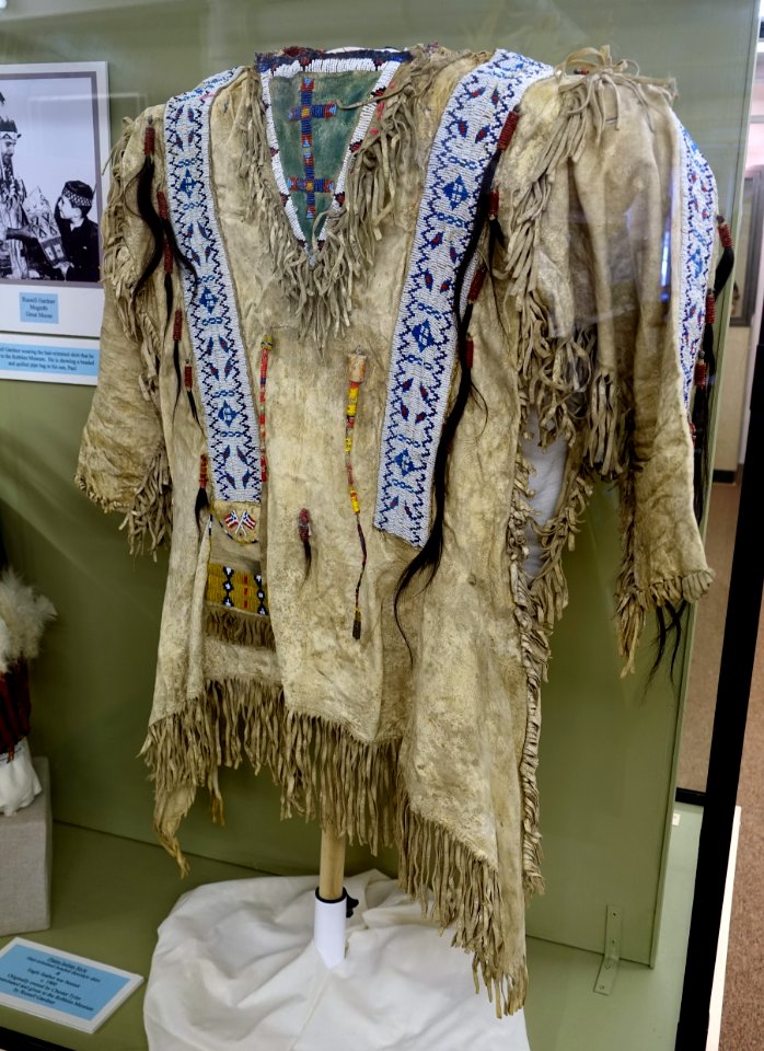 Shirt, Plains Indian style, c. 1900, deerskin, hair, beads - Robbins Museum - Middleborough, Massachusetts - DSC03937