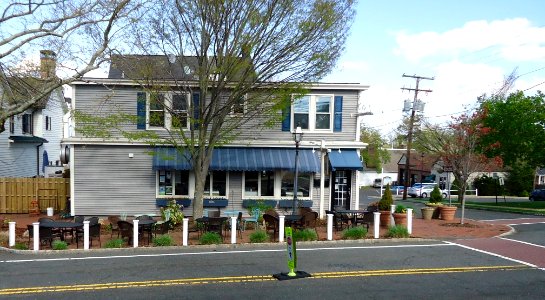 Shop and planters and tree and streets in Basking Ridge New Jersey photo