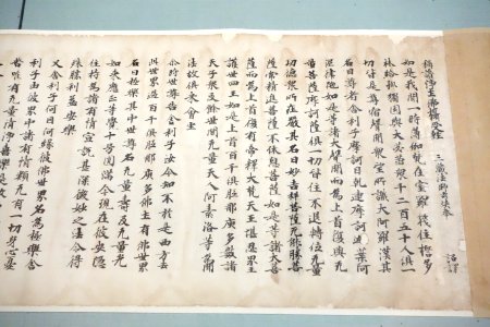 Shosan jodo butsu shoju kyo (Sutra on Pure Land and salvation through the Grace of Buddha), Nara period, 8th century, ink on paper, view 2 - Tokyo National Museum - DSC05659