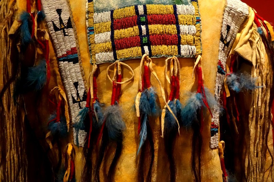 Shirt, Apache, early 20th century, with beads and human hair, view 2 - Glenbow Museum - DSC00565