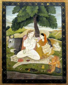 Shiva and his family, Pahari, Late 18th cent