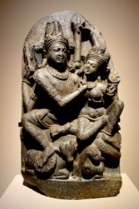 Shiva and Parvati (Uma-Maheshvara), India, c. 925-950, schist - Chazen Museum of Art - DSC01680 photo