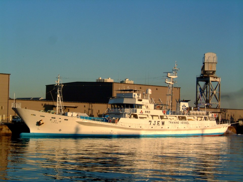 Side view of Yaizu a fishery training vessel of Shizuoka Prefectual Yaizu Fisheries High School