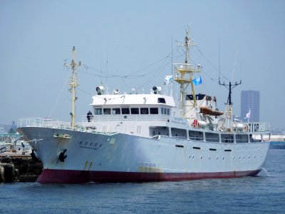 Side view of Satsumaseiun-maru a fishery training vessel of Kagoshima Prefectural Kagoshima fisheries high school