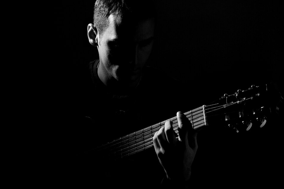 Black and white music playing