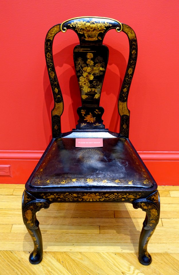 Side chair with drop-in seat, Warwick Castle, China for English market, c. 1725, lacquer, leather, wood - California Palace of the Legion of Honor - San Francisco, CA - DSC02822
