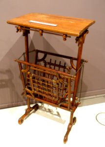 Side table, made by H. T. Cushman Manufacturing Company, North Bennington VT, c. 1891-1892, birch with brass and steel fittings - Bennington Museum - Bennington, VT - DSC09141