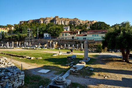 Sideview of the Roman Agora of Athens on July 15, 2020